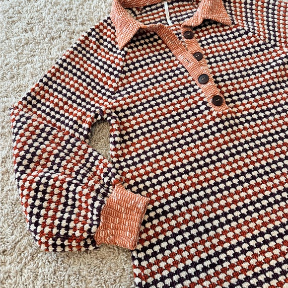 Free People Orange/Purple Chenille Knit Houndstooth Checkered Patterned Dress XS - Picture 7 of 15